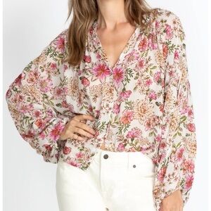 JOHNNY WAS WOMAN PINK FLORAL TOP BLOUSE